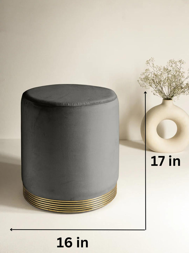 Suede Grey Stool With Gold Rings