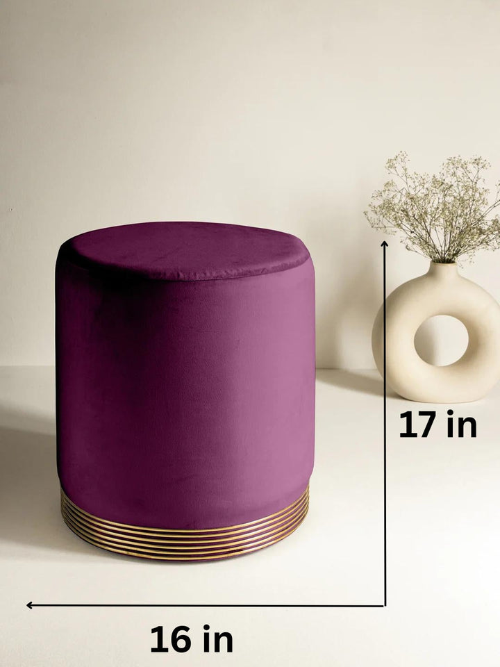 Suede Grape Purple Stool With Gold Rings