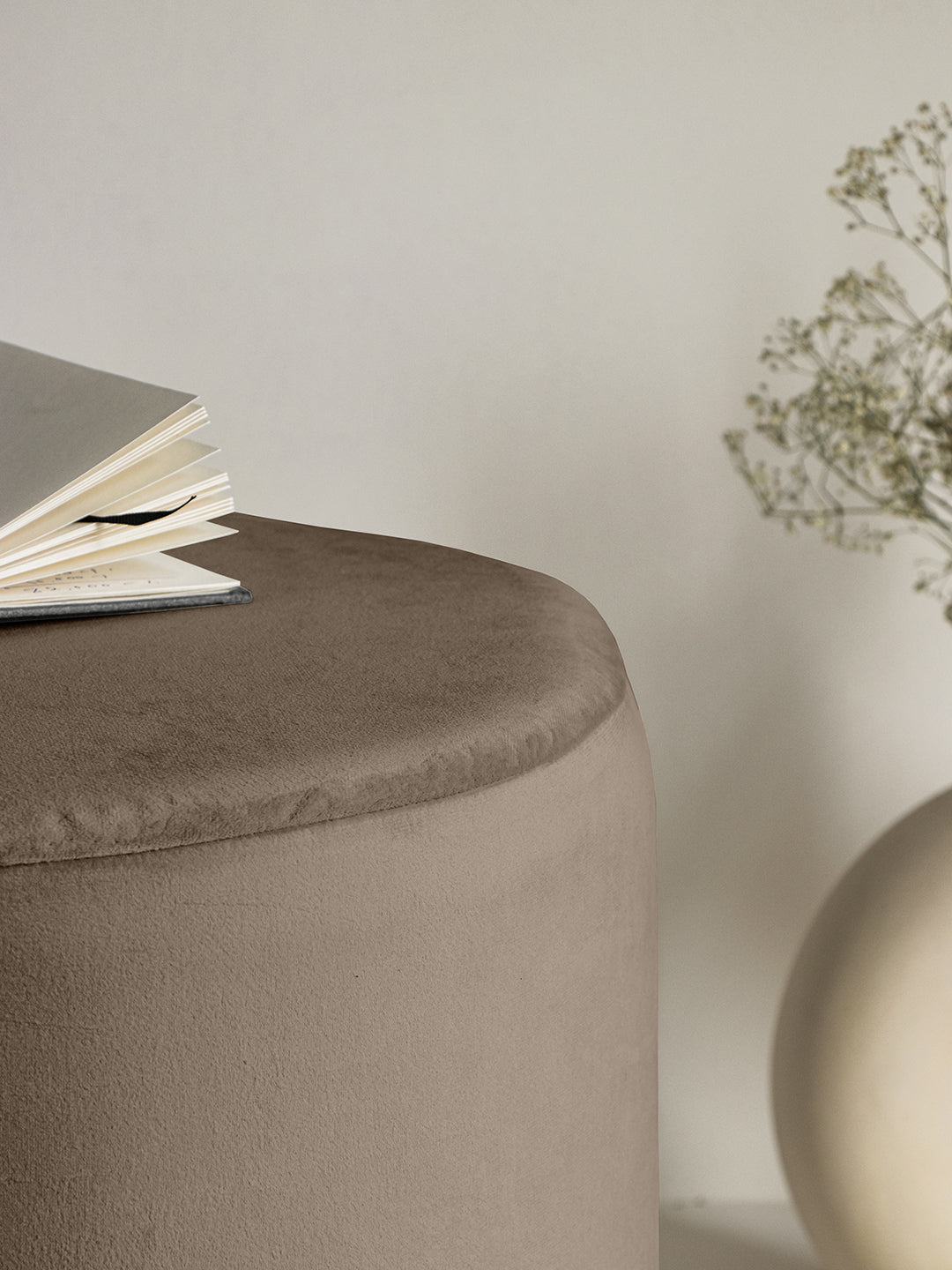 Suede Fossil Brown Stool With Gold Rings