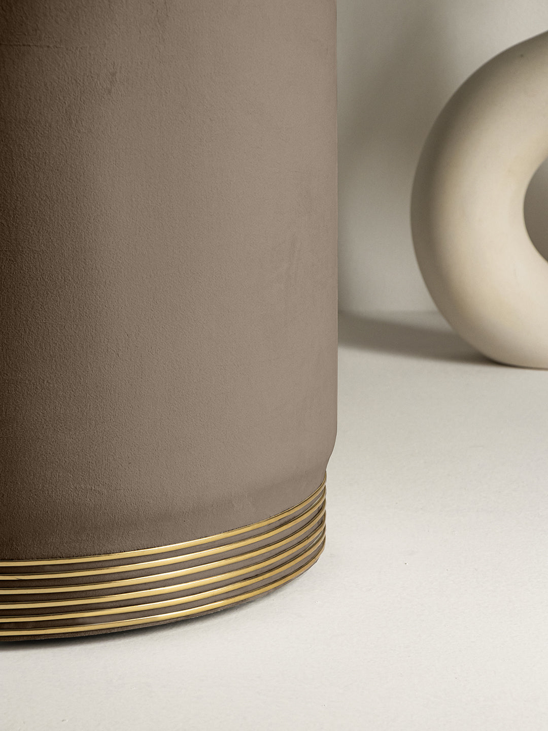 Suede Fossil Brown Stool With Gold Rings