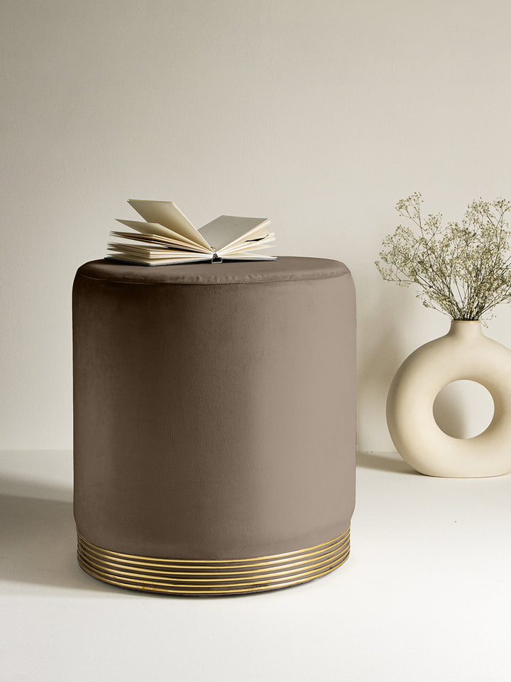 Suede Fossil Brown Stool With Gold Rings