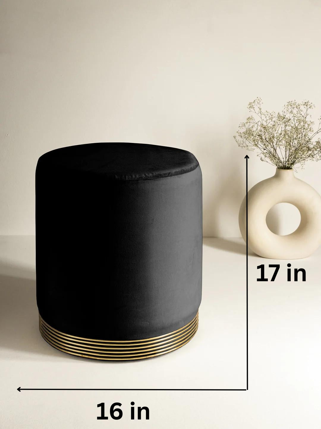 Midnight Black Stool With Gold Rings