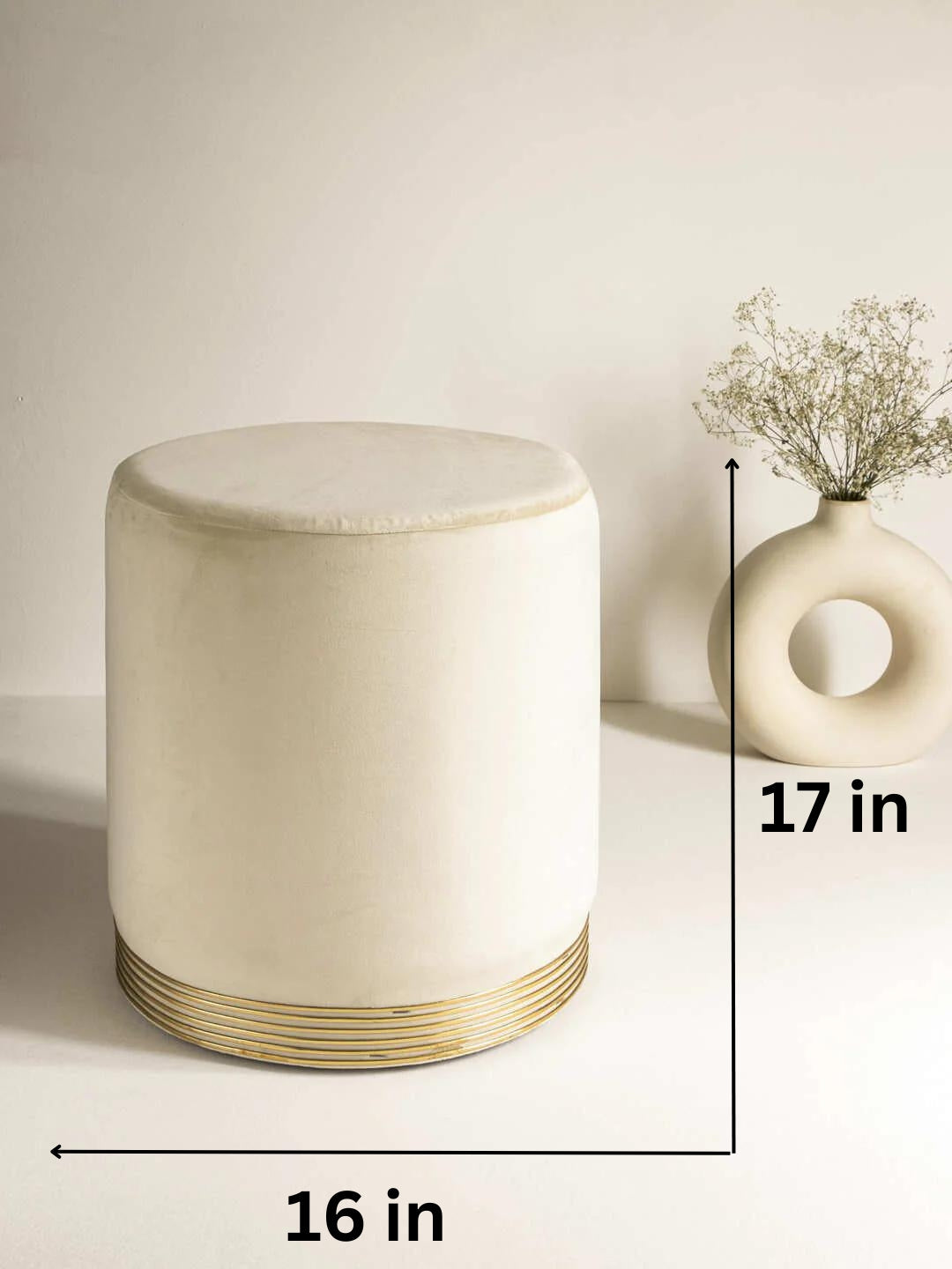Suede Light Cream Stool With Gold Rings