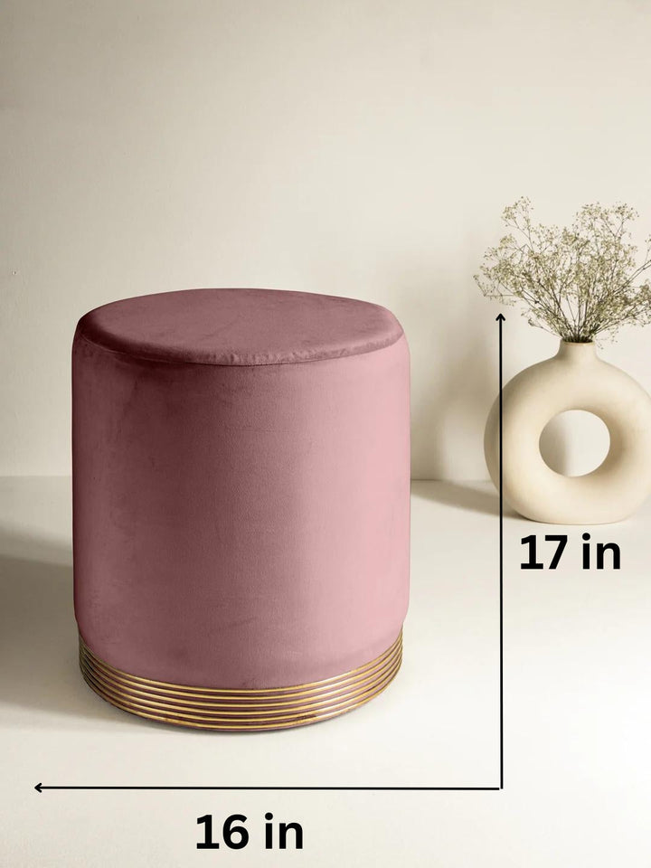 Suede Kobi Pink Stool With Gold Rings