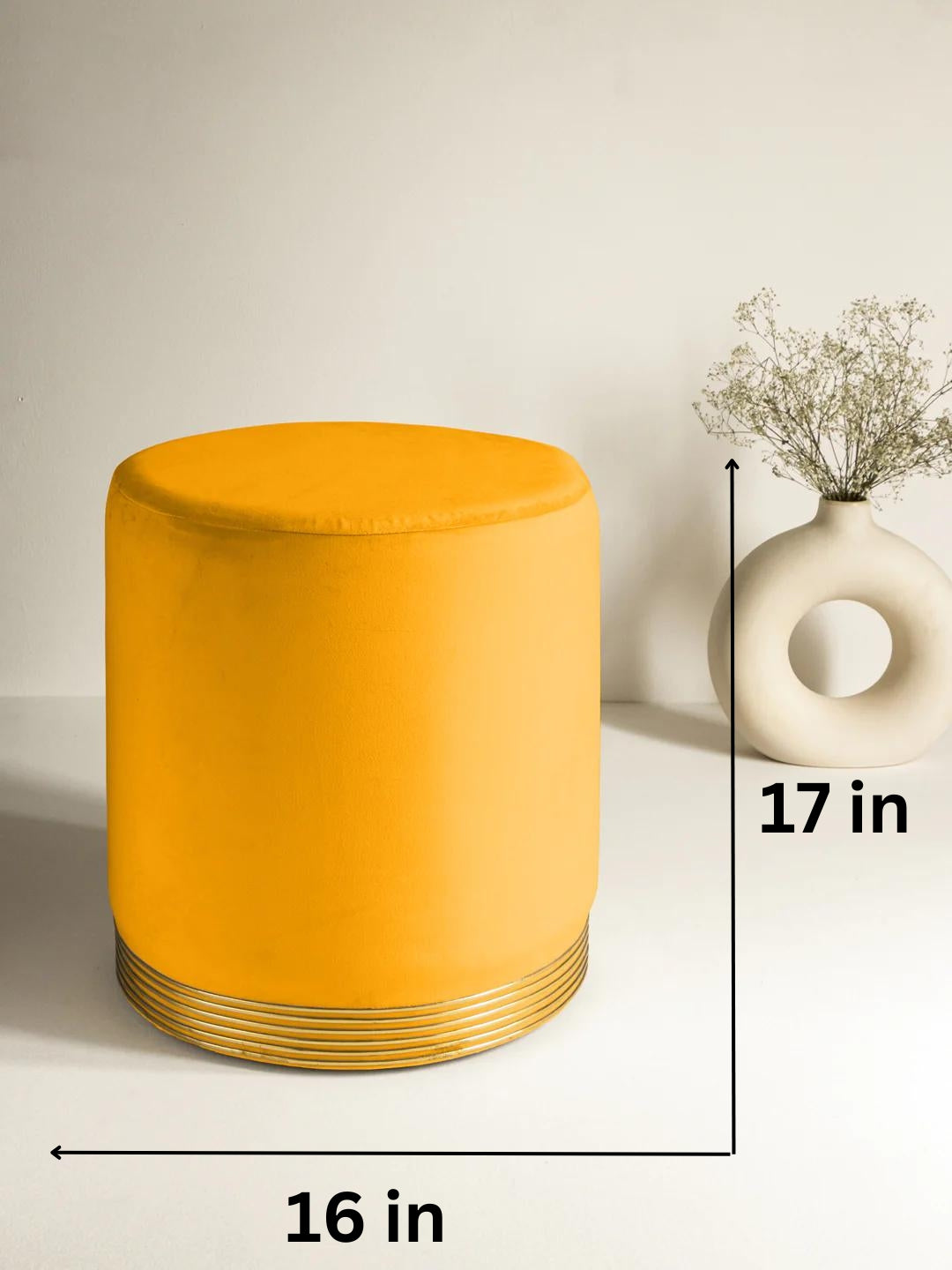 Suede Bright Yellow Stool With Gold Rings