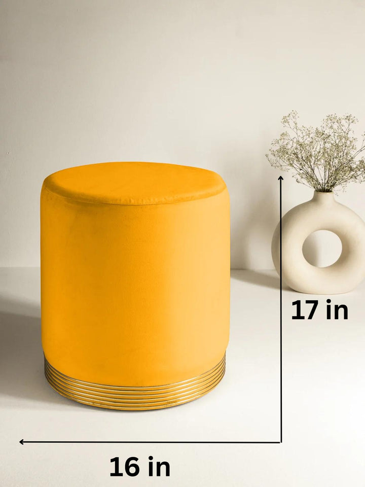 Suede Bright Yellow Stool With Gold Rings