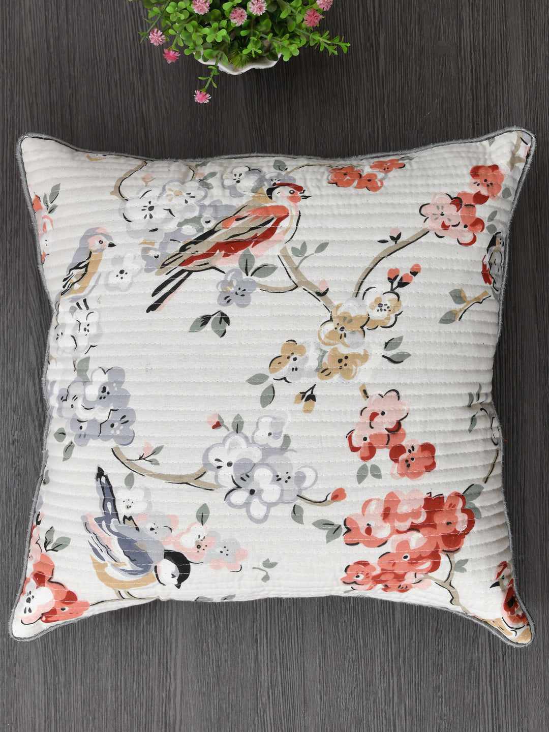 Cushion Covers Set of 5; Grey Flowers & Birds