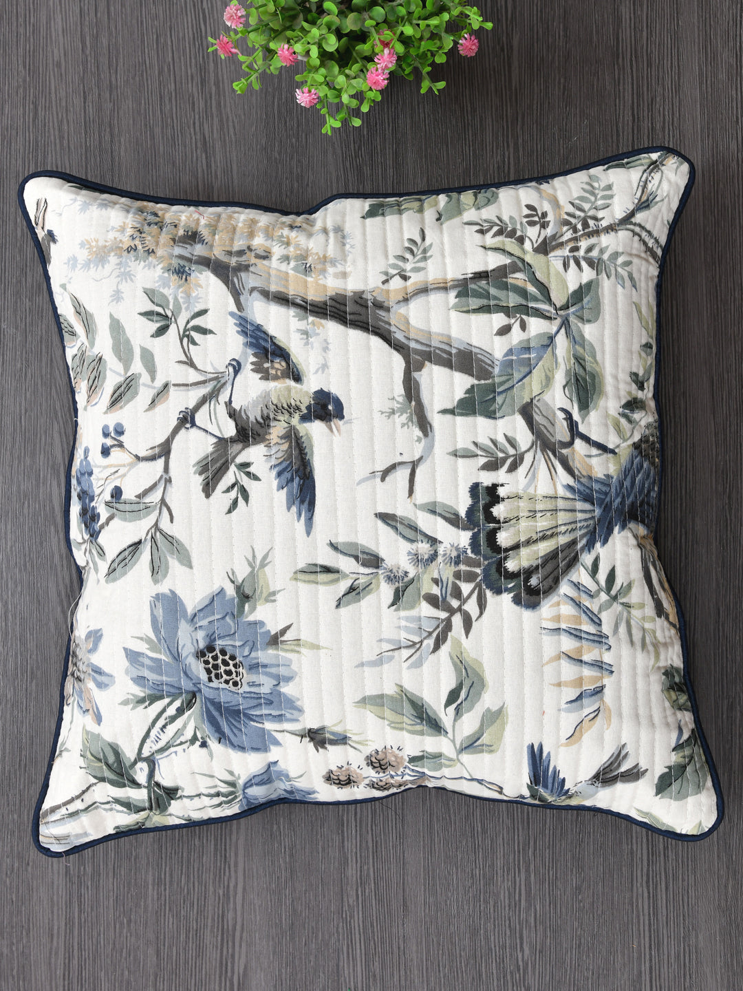 Cushion Covers Set of 5; Blue Flowers & Birds