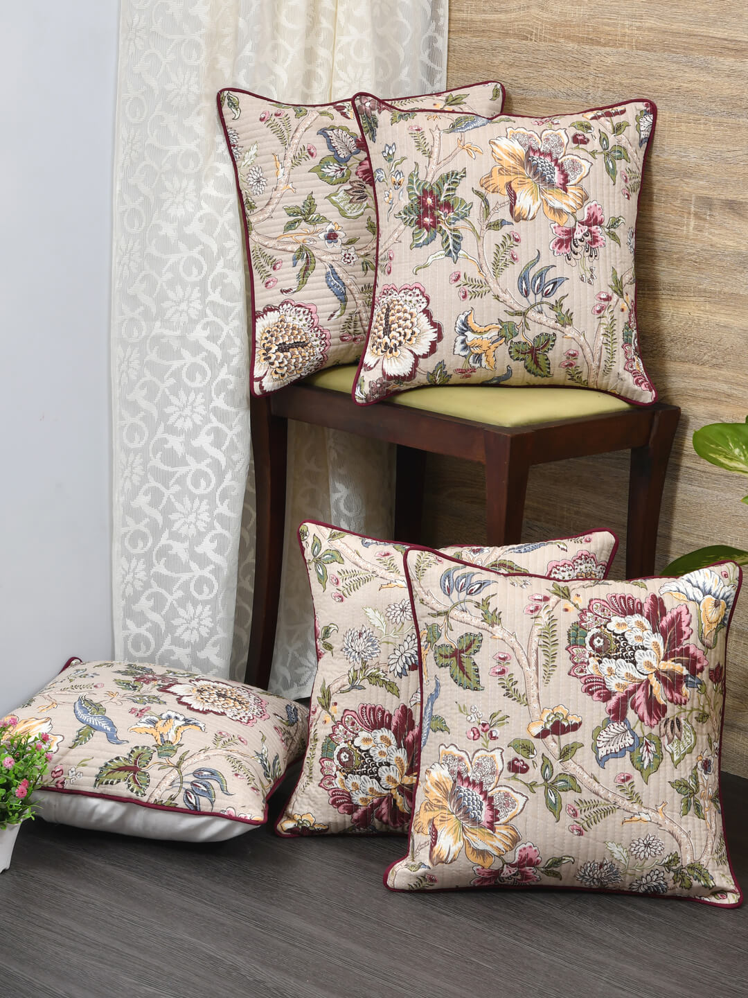 Cushion Covers Set of 5; Multicolor Flowers