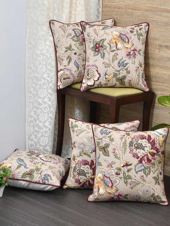 Cushion Covers Set of 5; Multicolor Flowers