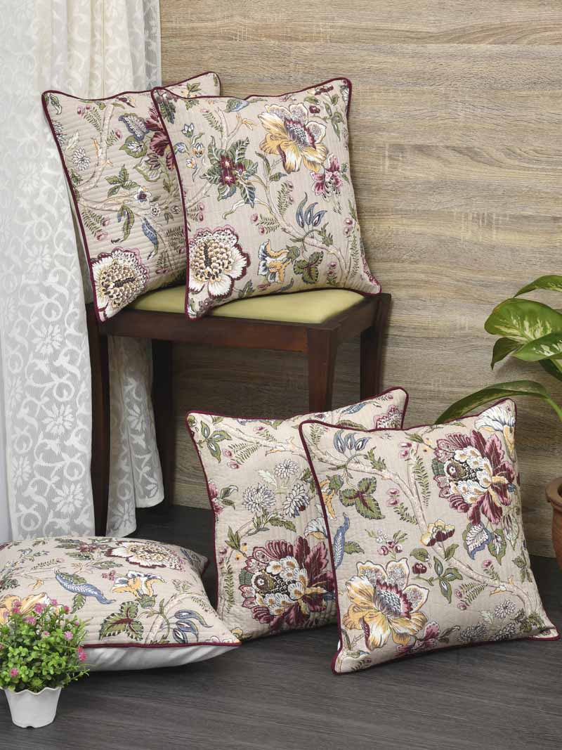 Cushion Covers Set of 5; Multicolor Flowers