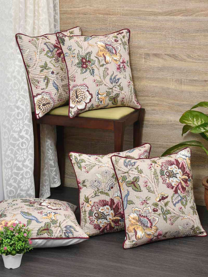 Cushion Covers Set of 5; Multicolor Flowers