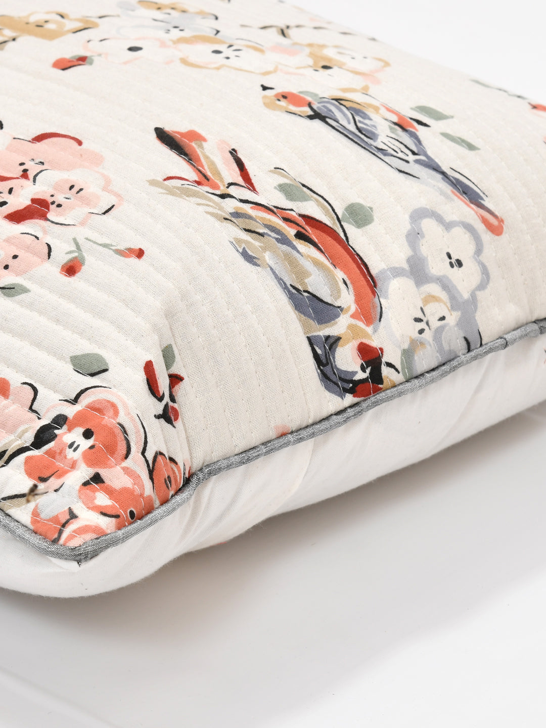 Cushion Covers Set of 2; Grey Flowers & Birds