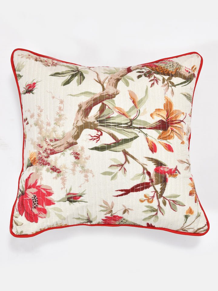 Cushion Covers Set of 2; Red Flowers & Birds