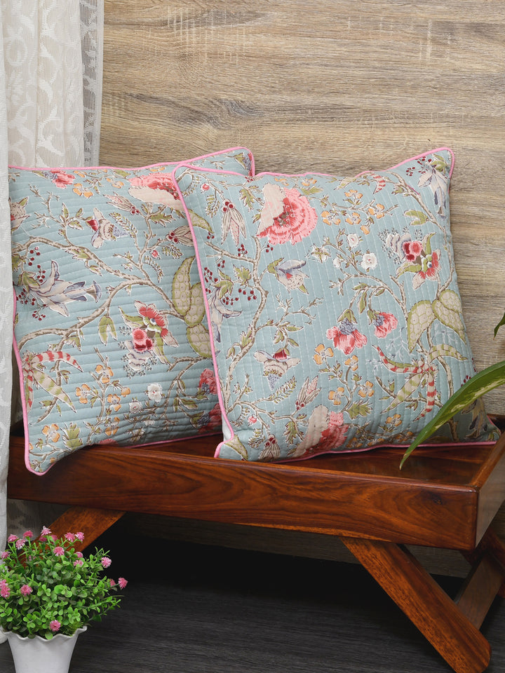 Cushion Covers Set of 2; Light Orange Flowers