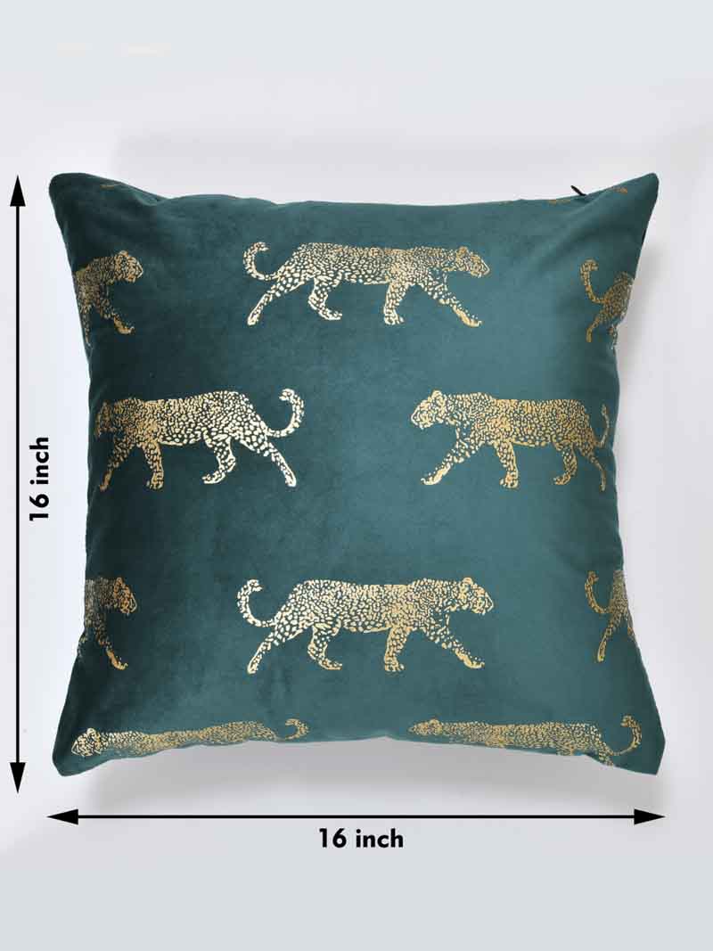 Velvet Cushion Covers; Set of 2; Leopard On Green