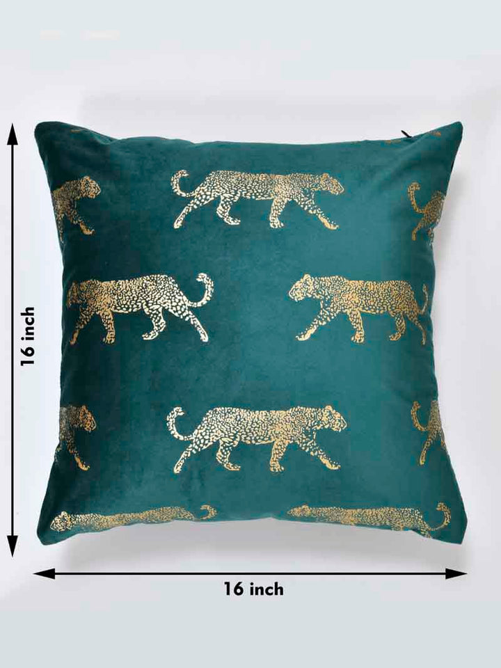 Velvet Cushion Covers; Set of 2; Leopard On Green