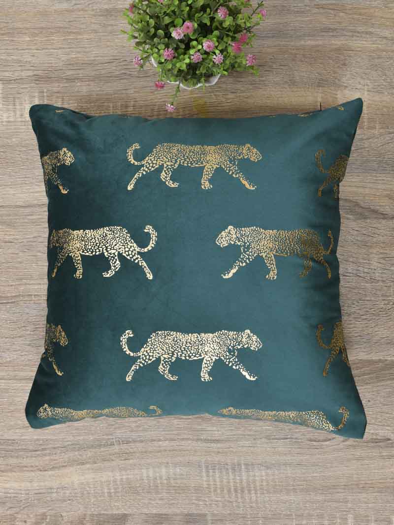 Velvet Cushion Covers; Set of 2; Leopard On Green