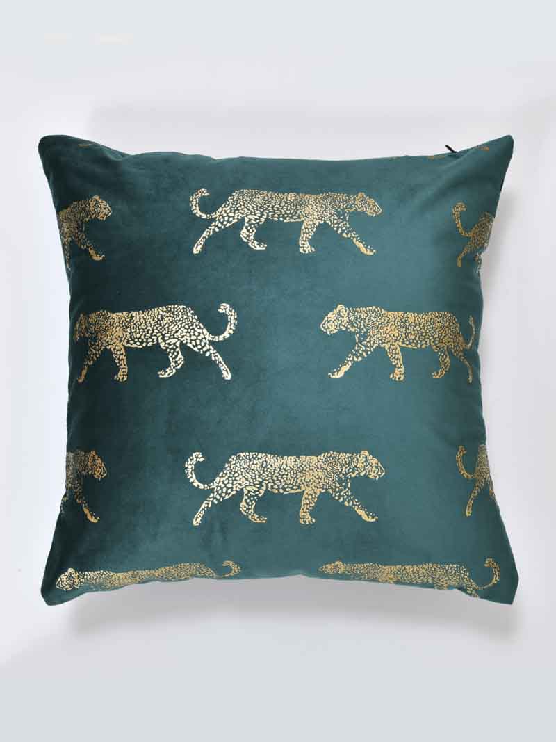Velvet Cushion Covers; Set of 2; Leopard On Green