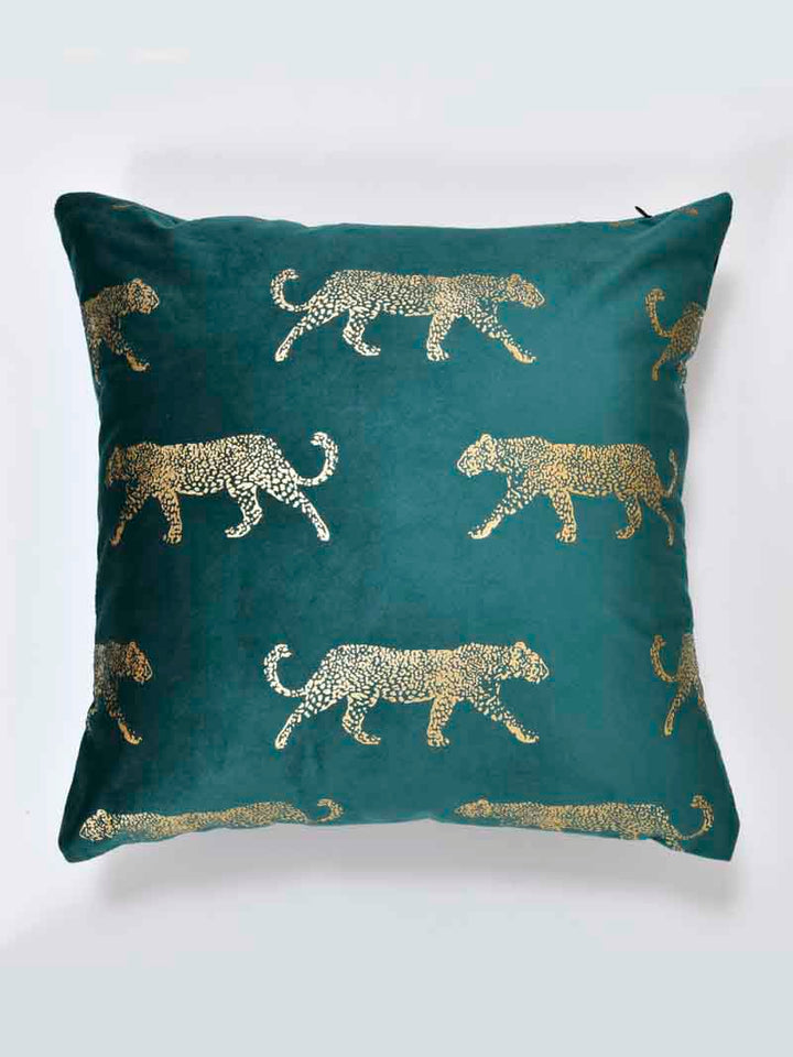 Velvet Cushion Covers; Set of 2; Leopard On Green