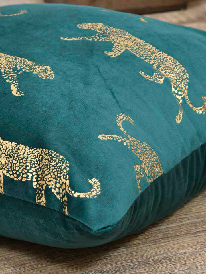 Velvet Cushion Covers; Set of 2; Leopard On Green