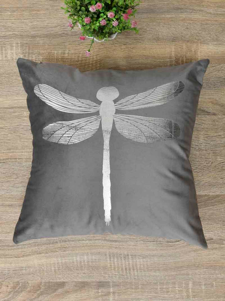 Velvet Cushion Covers; Set of 2; Butterfly On Grey