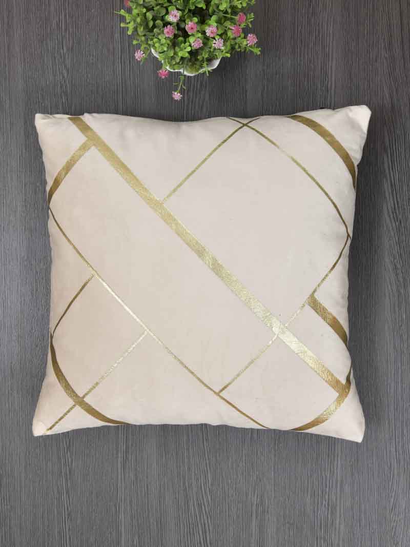 Velvet Cushion Covers; Set of 2; Geometric On Cream