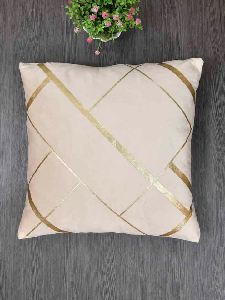 Velvet Cushion Covers; Set of 2; Geometric On Cream