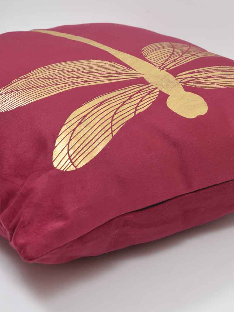 Velvet Cushion Covers; Set of 2; Butterfly On Red