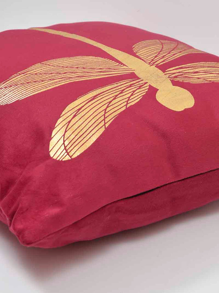 Velvet Cushion Covers; Set of 2; Butterfly On Red