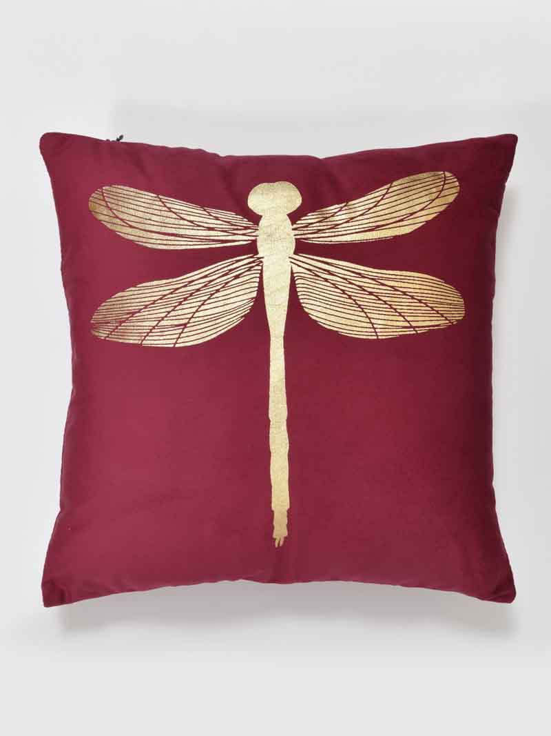 Velvet Cushion Covers; Set of 2; Butterfly On Red