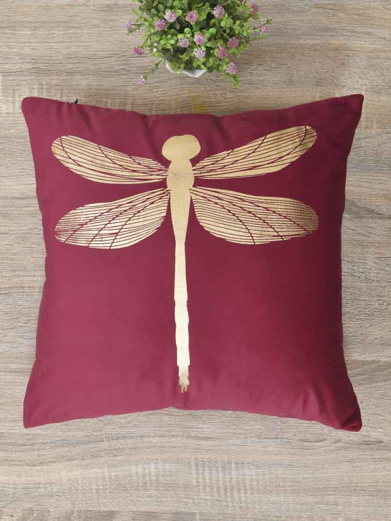 Velvet Cushion Covers; Set of 2; Butterfly On Red