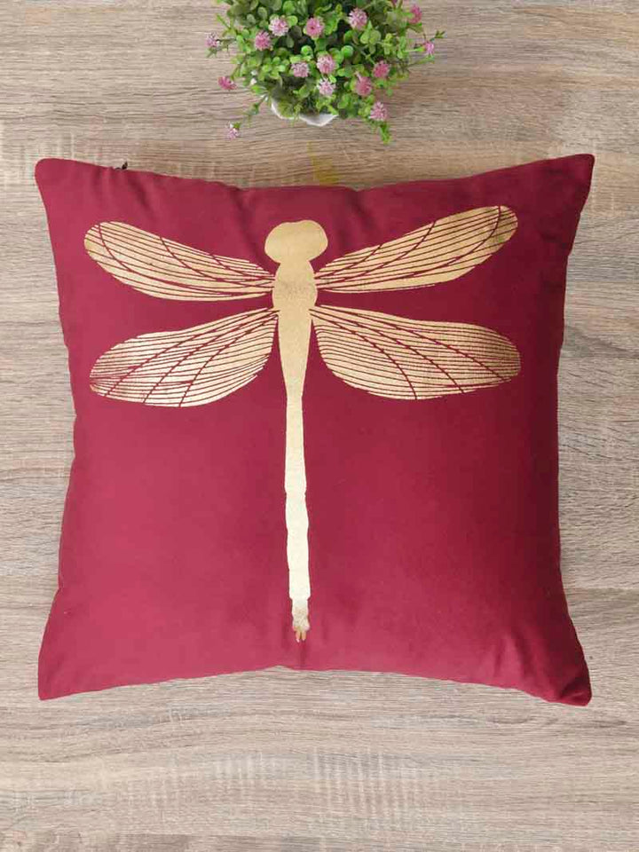 Velvet Cushion Covers; Set of 2; Butterfly On Red