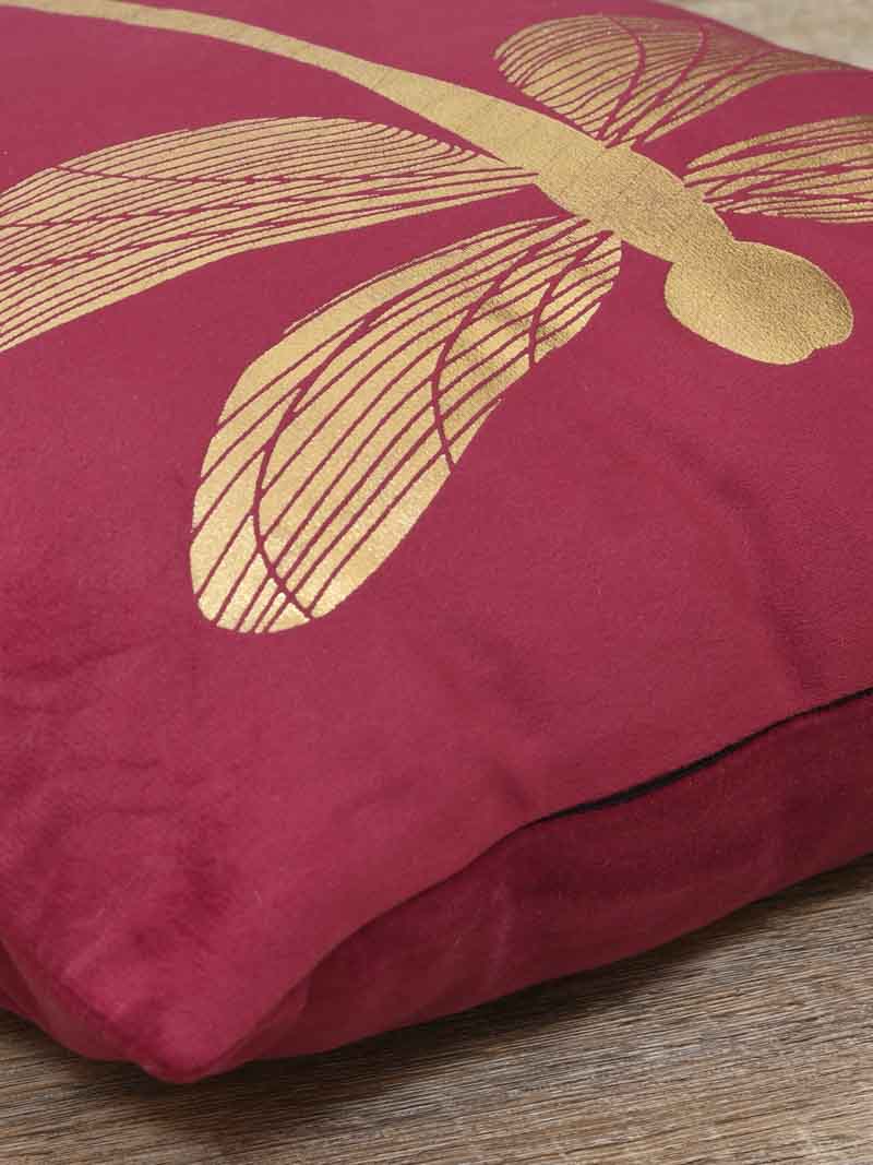 Velvet Cushion Covers; Set of 2; Butterfly On Red