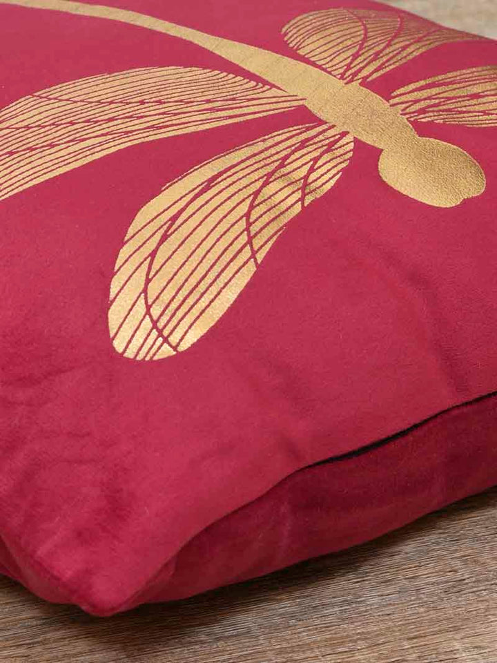 Velvet Cushion Covers; Set of 2; Butterfly On Red