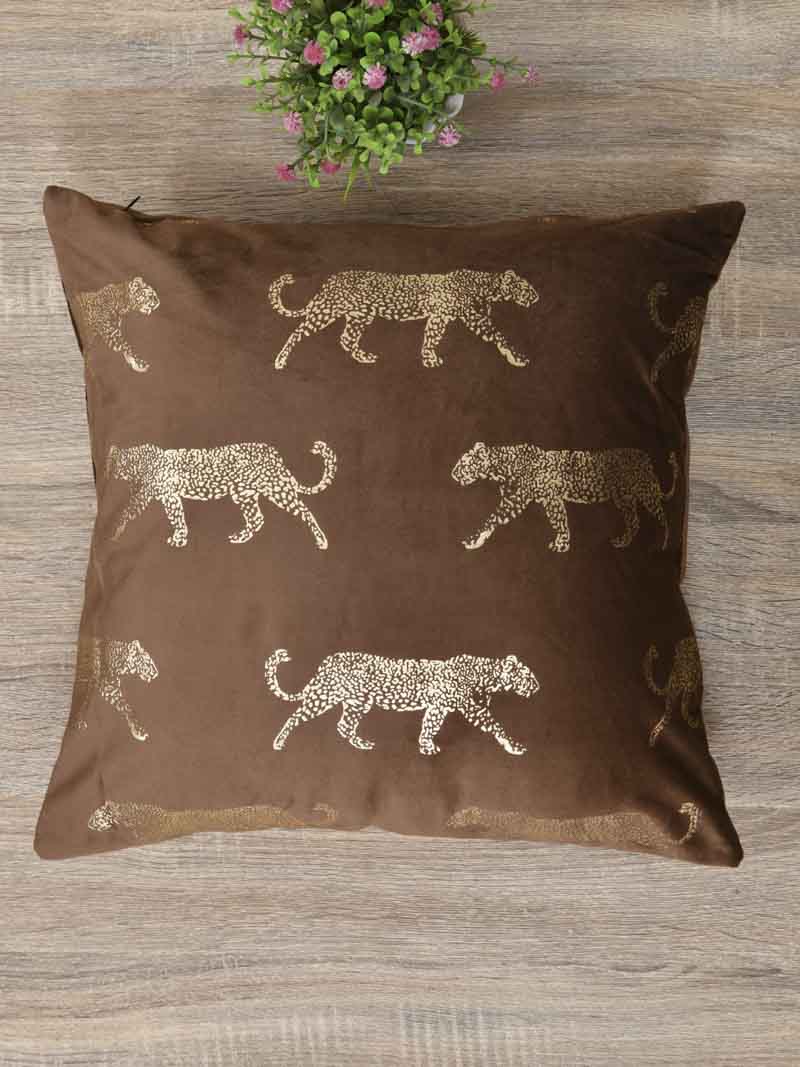 Velvet Cushion Covers; Set of 2; Leopard On Brown