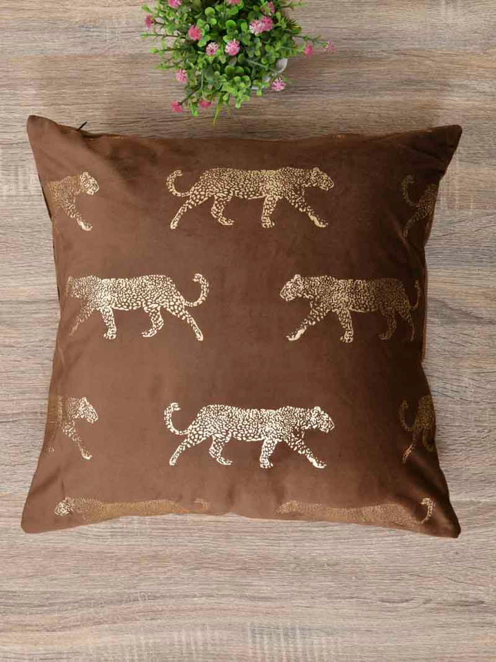 Velvet Cushion Covers; Set of 2; Leopard On Brown