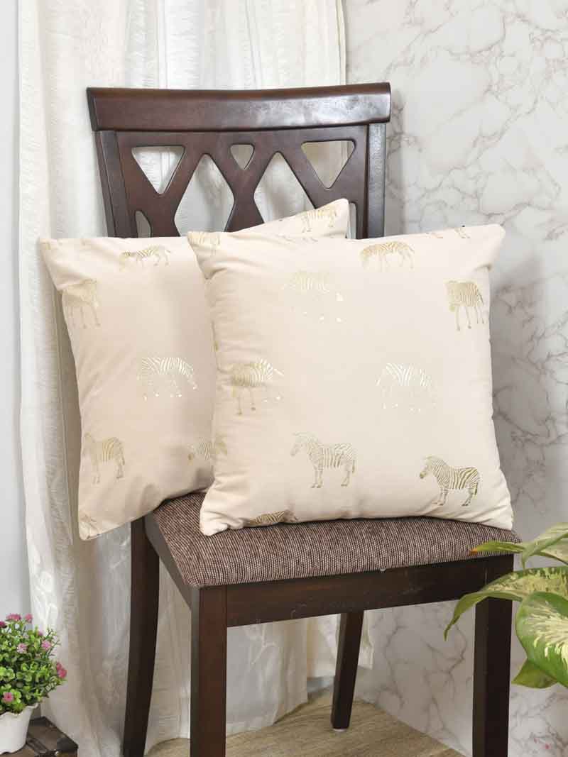 Velvet Cushion Covers; Set of 2; Zebra On Cream