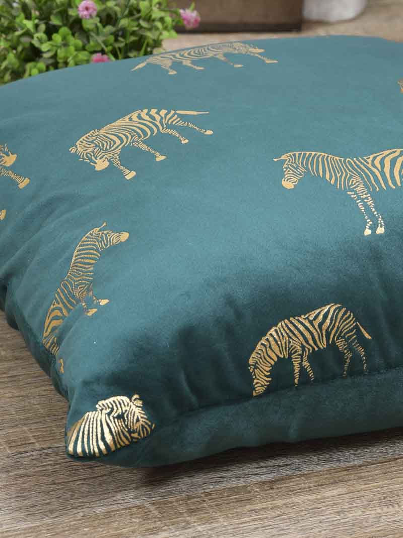 Velvet Cushion Covers; Set of 2; Zebra On Green