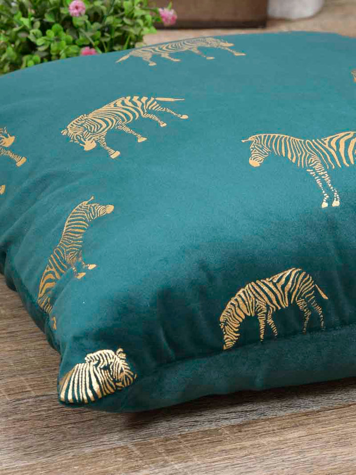 Velvet Cushion Covers; Set of 2; Zebra On Green