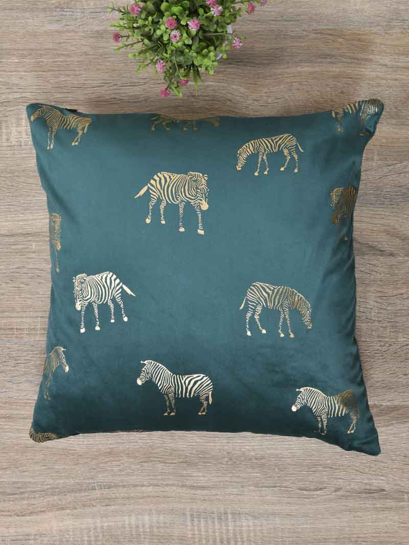 Velvet Cushion Covers; Set of 2; Zebra On Green