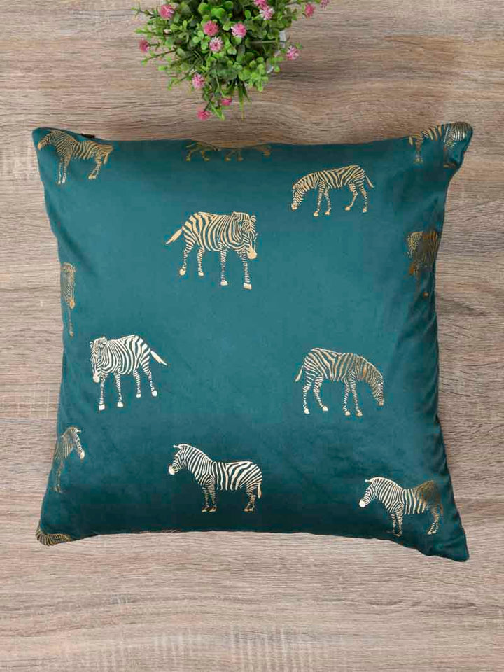 Velvet Cushion Covers; Set of 2; Zebra On Green