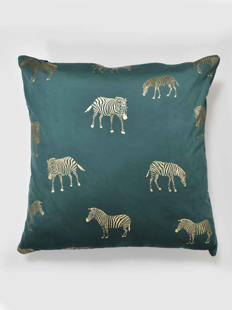 Velvet Cushion Covers; Set of 2; Zebra On Green