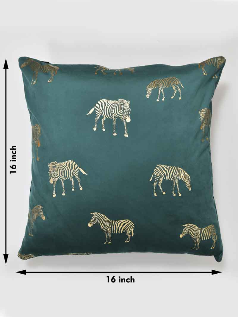 Velvet Cushion Covers; Set of 2; Zebra On Green