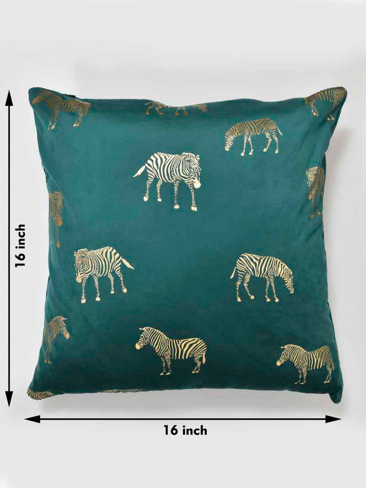 Velvet Cushion Covers; Set of 2; Zebra On Green