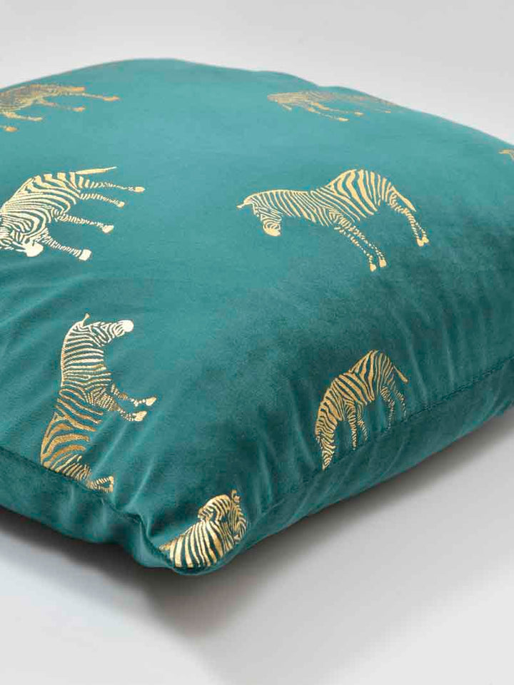 Velvet Cushion Covers; Set of 2; Zebra On Green