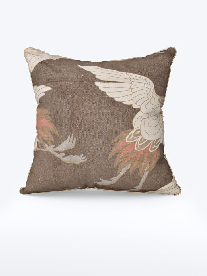 Cushion Cover Set Of 5; Bird On Brown