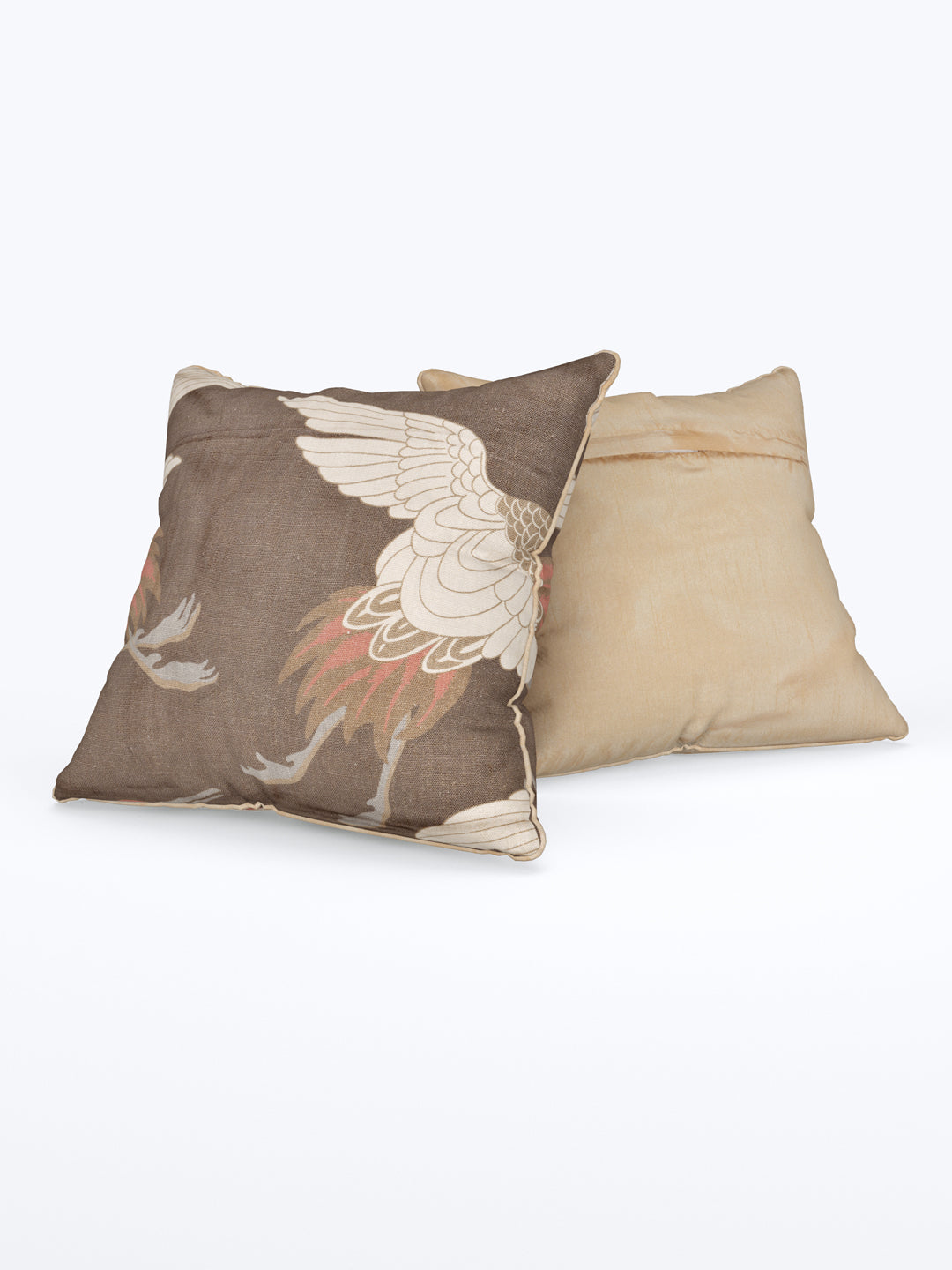 Cushion Cover Set Of 5; Bird On Brown