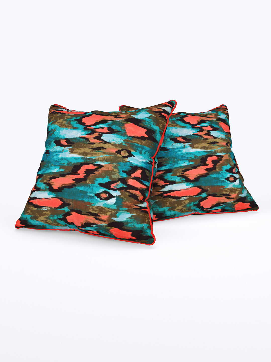 Cushion Covers Set of 2; Orange Aqua Abstract