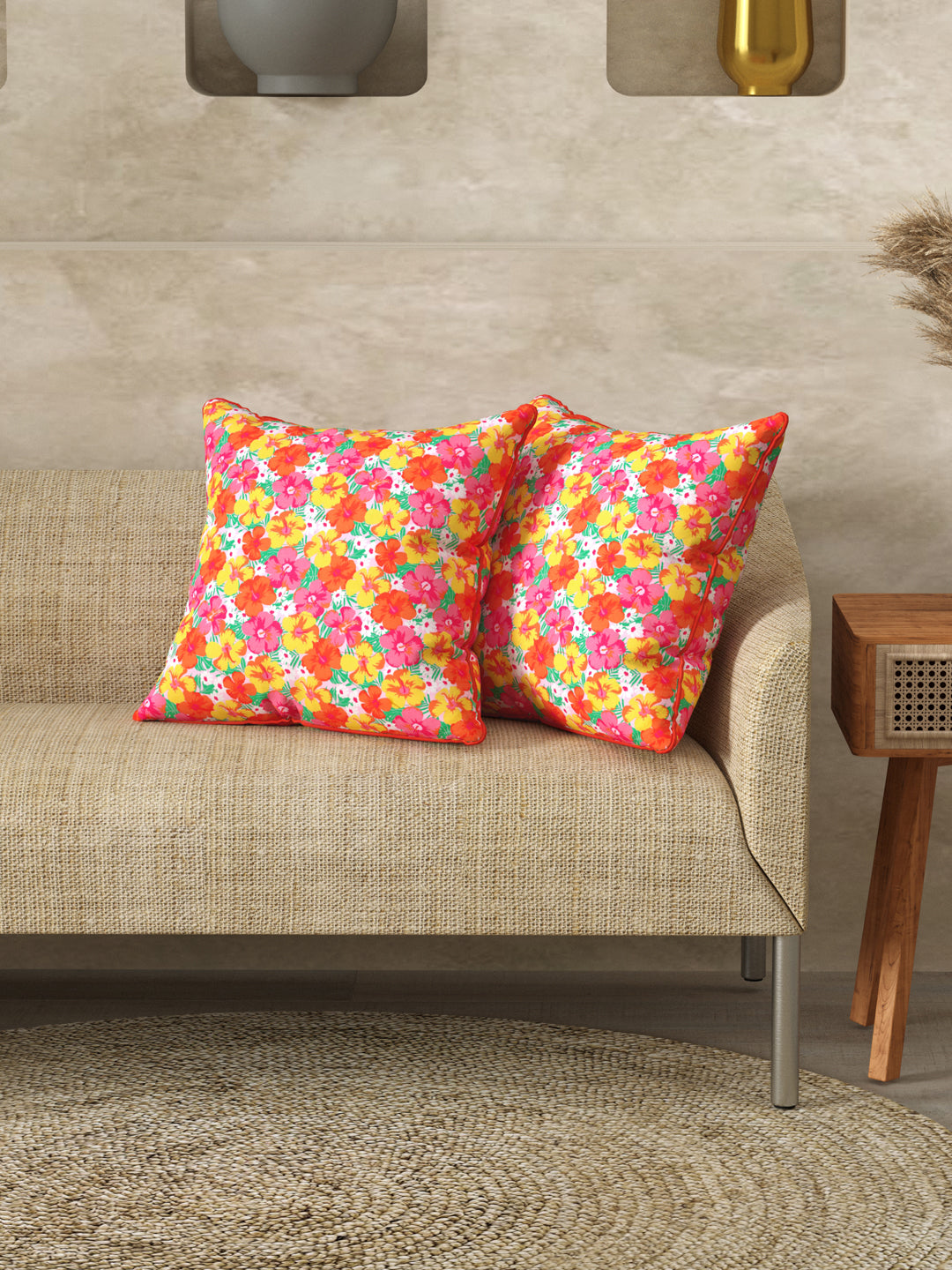 Cushion Covers Set of 2; Multicolor Flowers